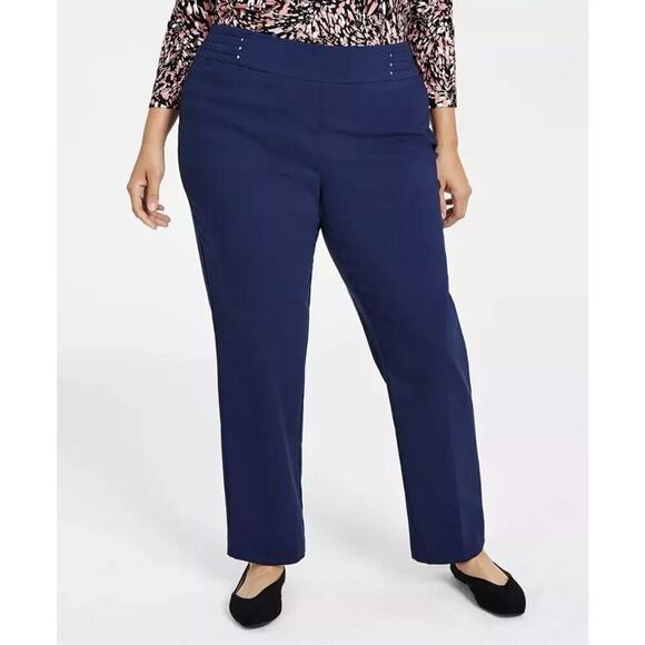 Jm Collection Blue Tummy Control Pull-on Slim-Leg Pants Plus Petite‎ Size 16WP - Picture 1 of 5